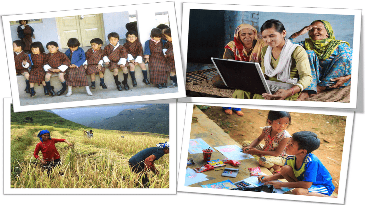 Collection of four images showing women and girls in different situations including at school, online, in a field and playing. Photo credit: UN Photo; iStockPhoto/pixelfusion3d; iStockPhoto/trangiap; iStockPhoto/quangpraha